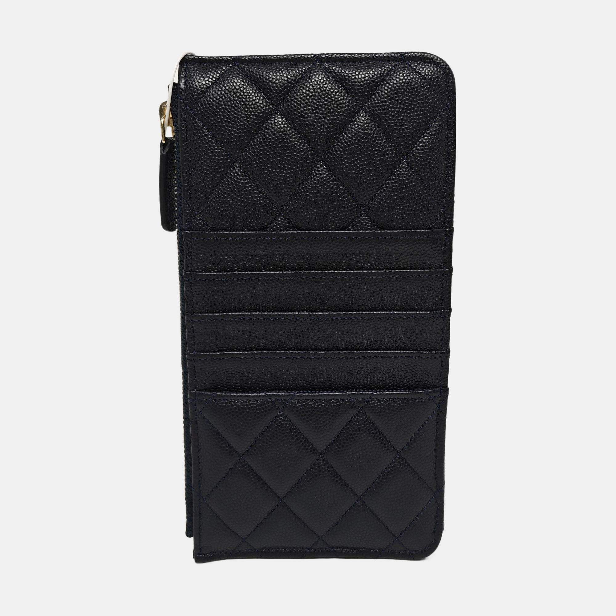 Quilted Grained Calfskin Wallet Blue