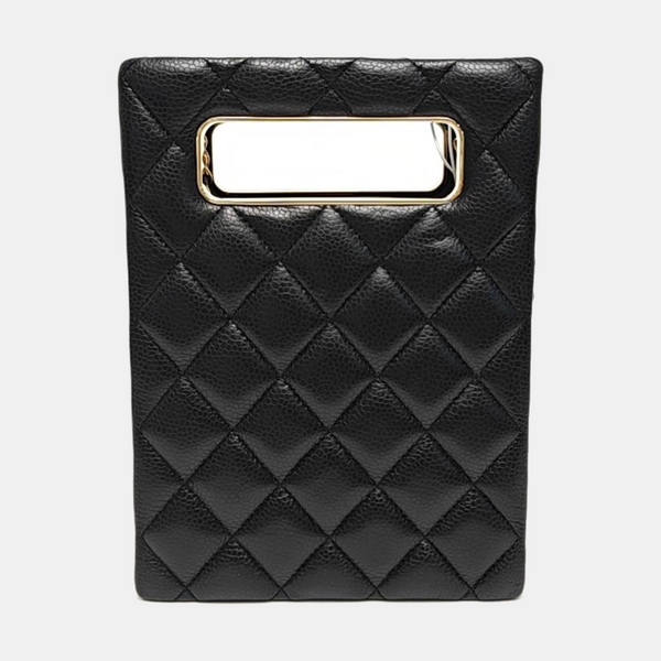 Quilted Grained Calfskin Shoulder Bag Black
