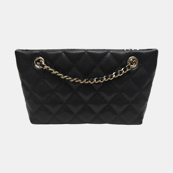Quilted Grained Calfskin Shoulder Bag Black