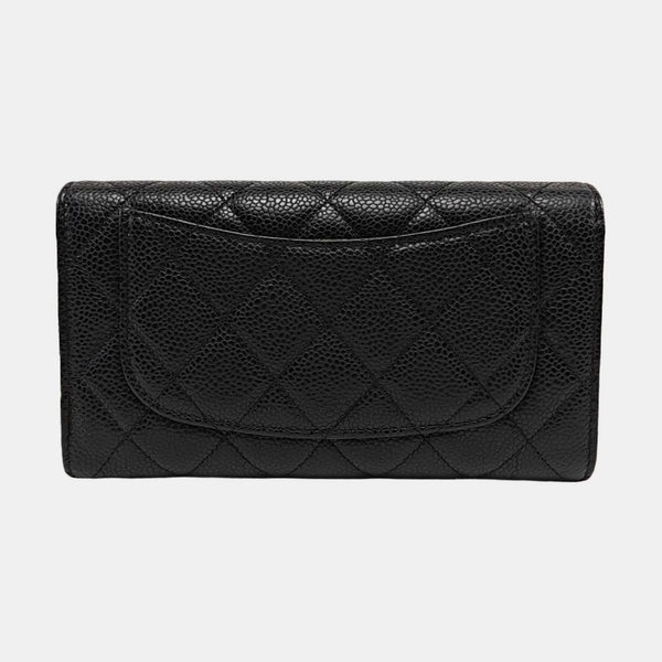 Quilted Grained Calfskin Wallet Black