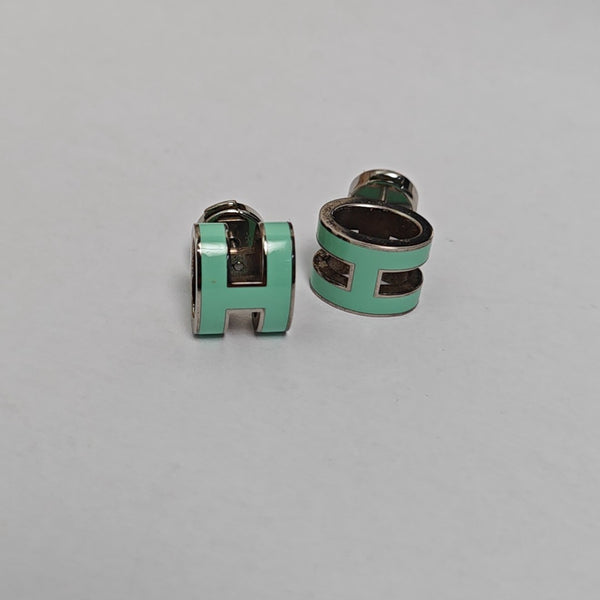 Pop H Metal Green Stud Earrings
