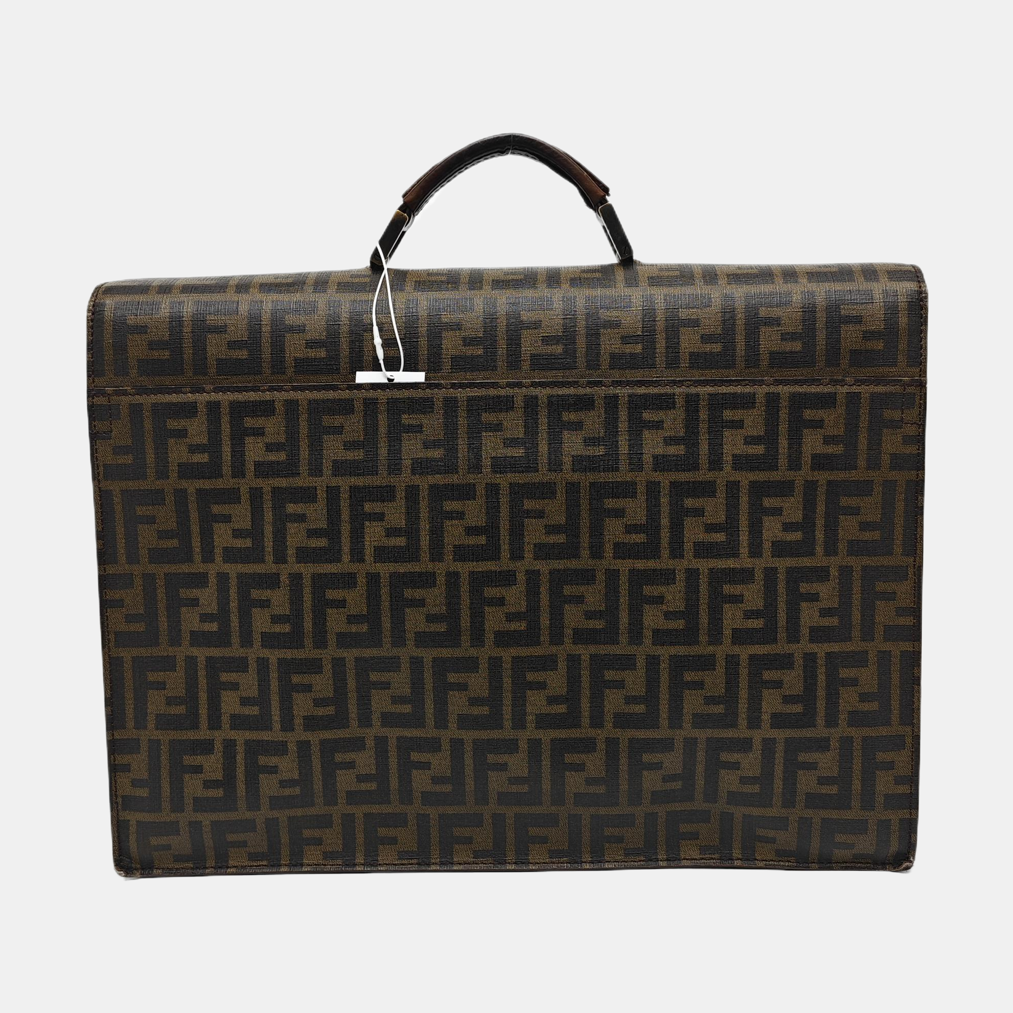 Coated Canvas Top Handle Bag Brown
