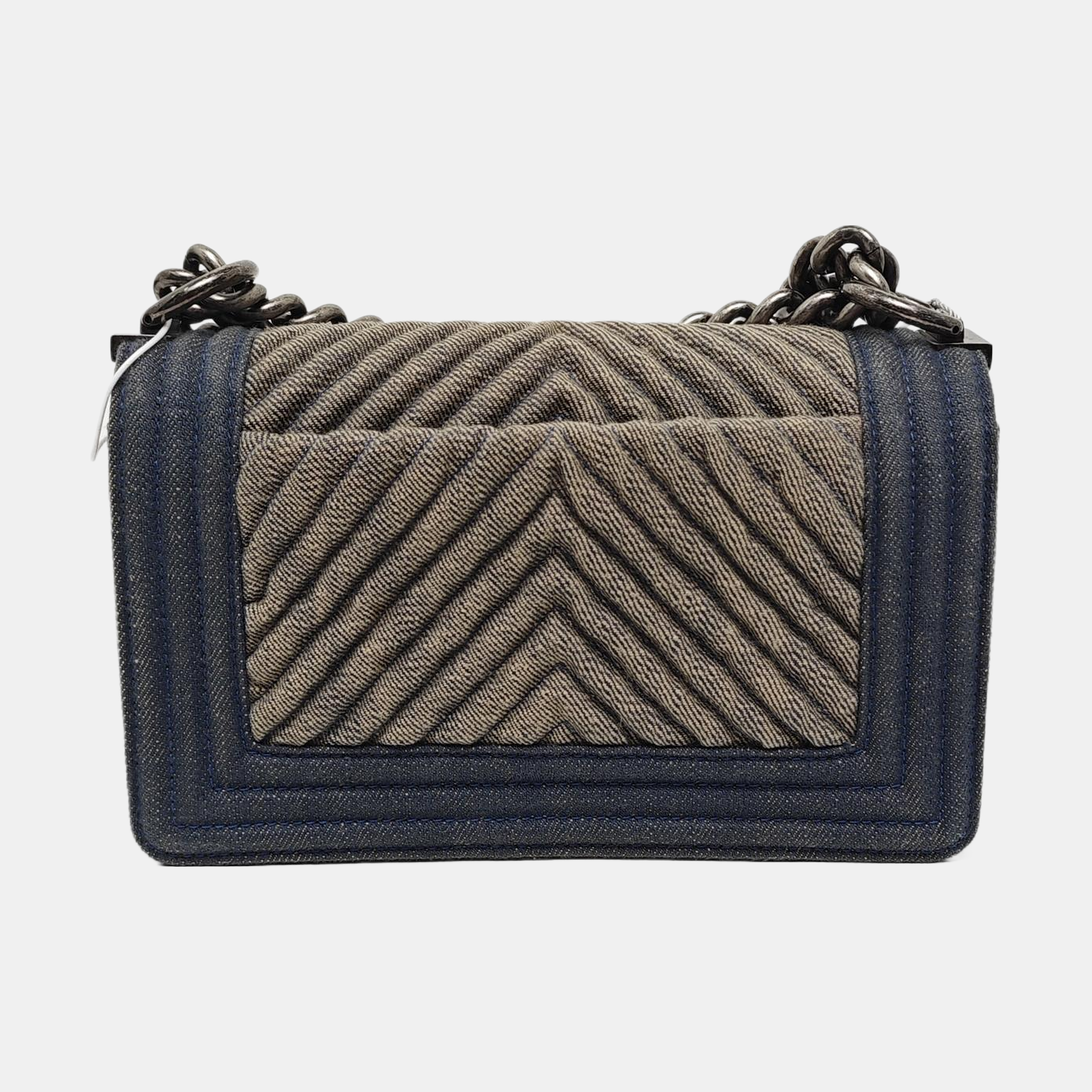 Authenticated pre-owned  BOY CHANEL Small Chevron, Quilted Denim Beige - Crossbody Bag at Looply