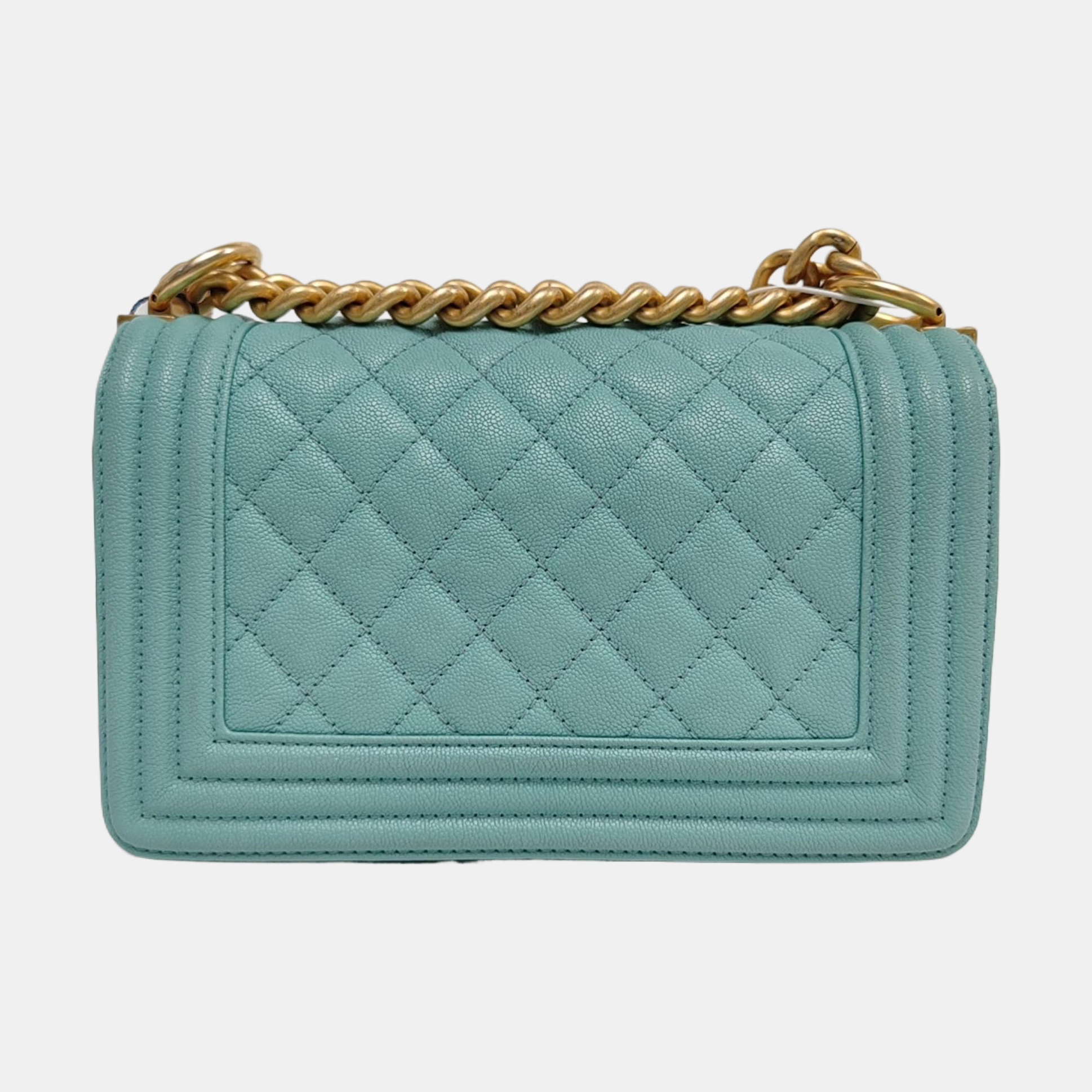 Authenticated pre-owned  BOY CHANEL Small Quilted Grained Calfskin Blue - Shoulder Bag at Looply