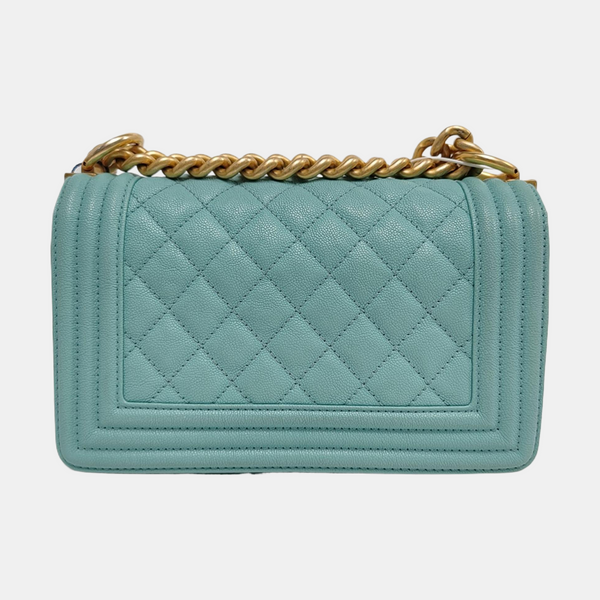 Authenticated pre-owned  BOY CHANEL Small Quilted Grained Calfskin Blue - Shoulder Bag at Looply
