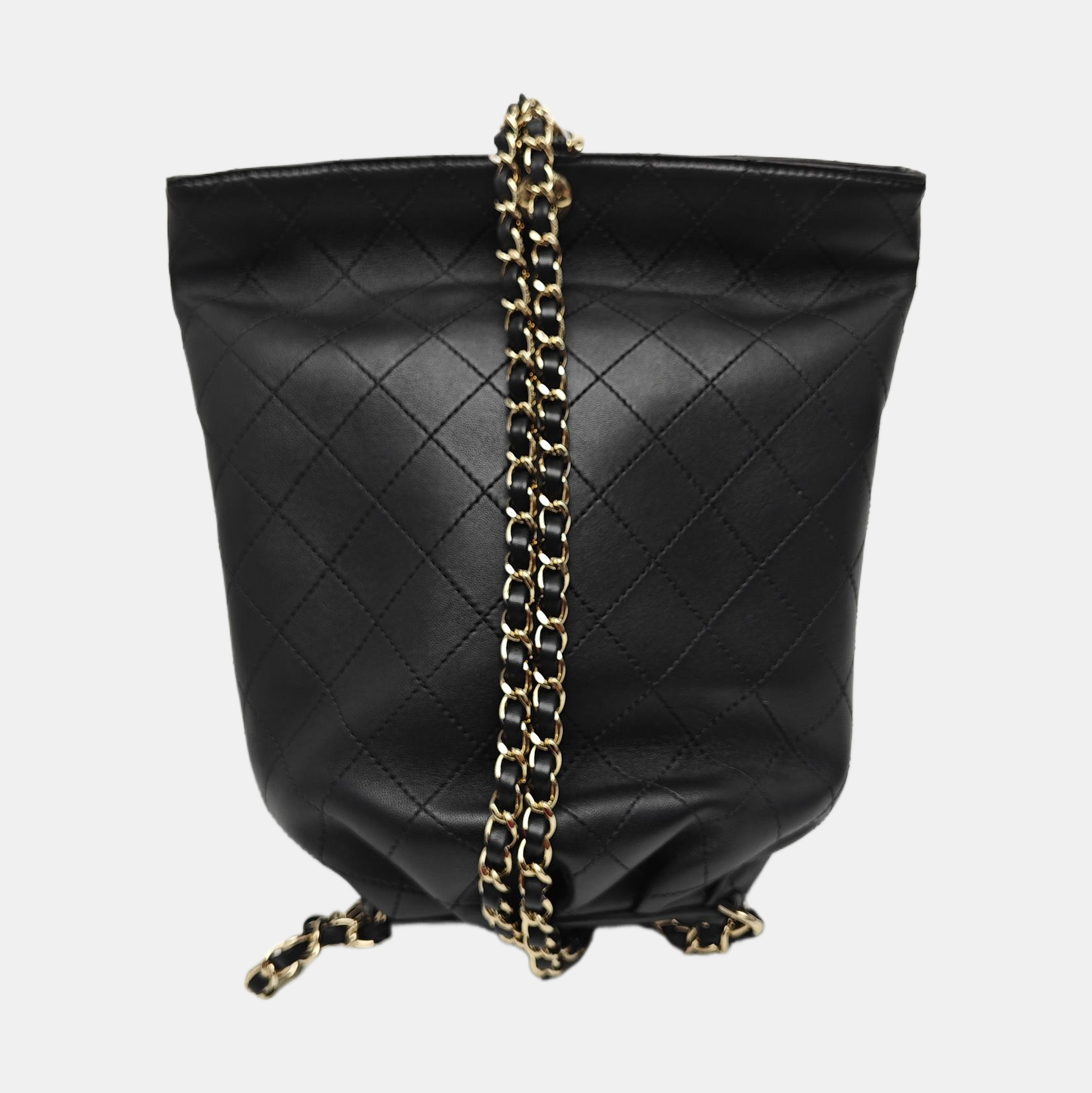 Quilted Calfskin Bucket Bag Black