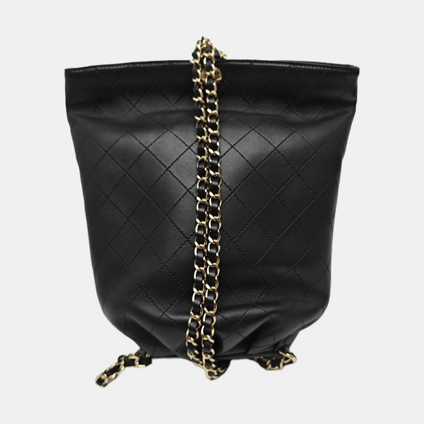 Quilted Calfskin Bucket Bag Black