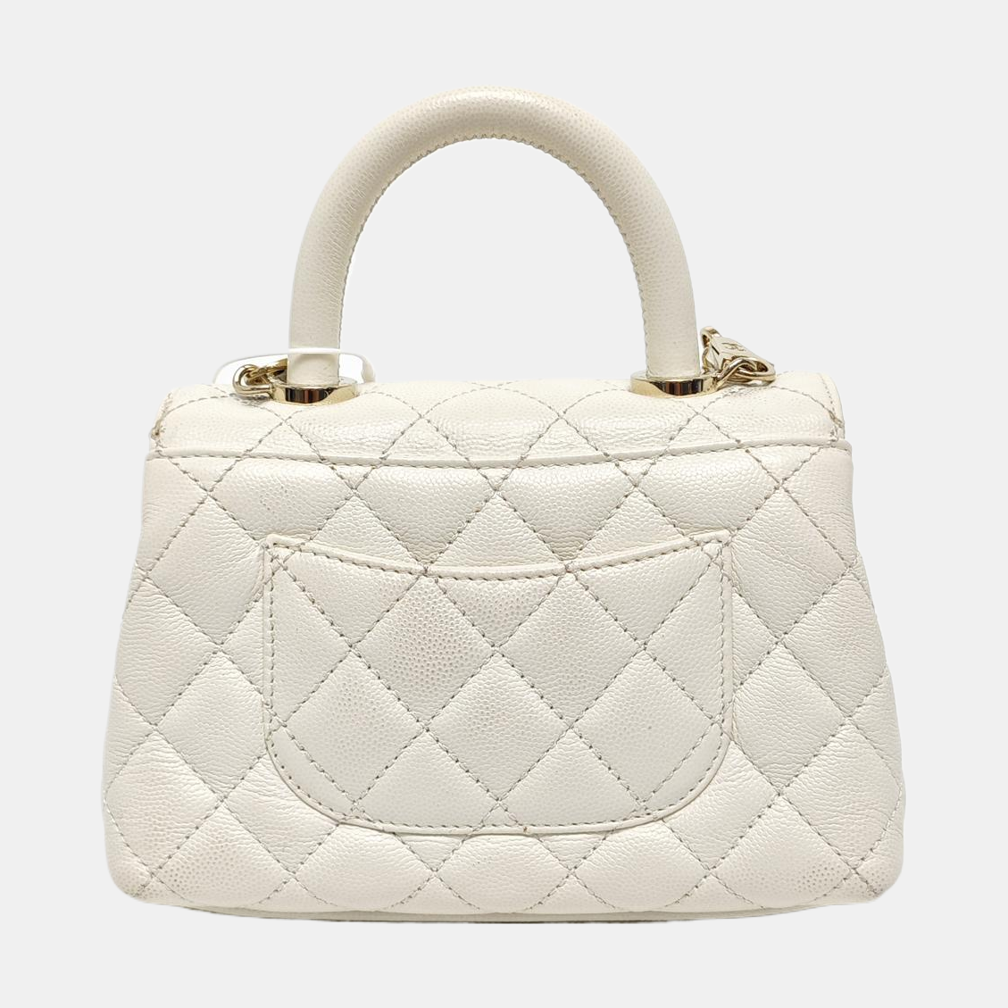 COCO HANDLE Mini Quilted Grained Calfskin White