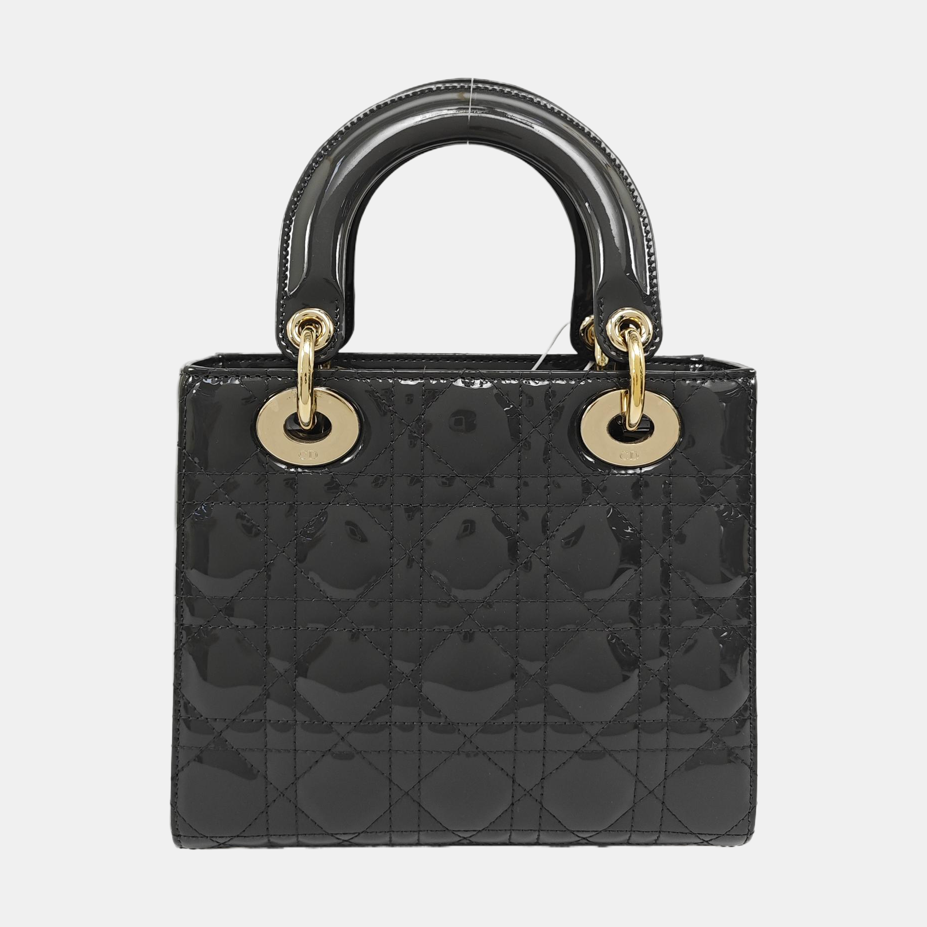 Lady Dior Small Cannage Patent Leather Gray