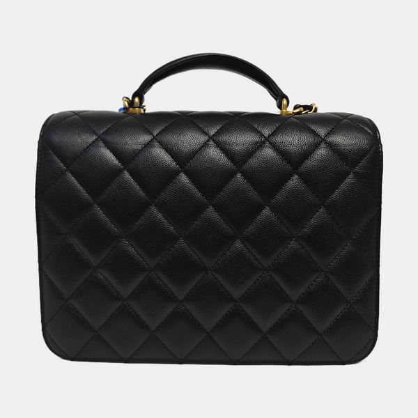 Quilted Grained Calfskin Shoulder Bag Black