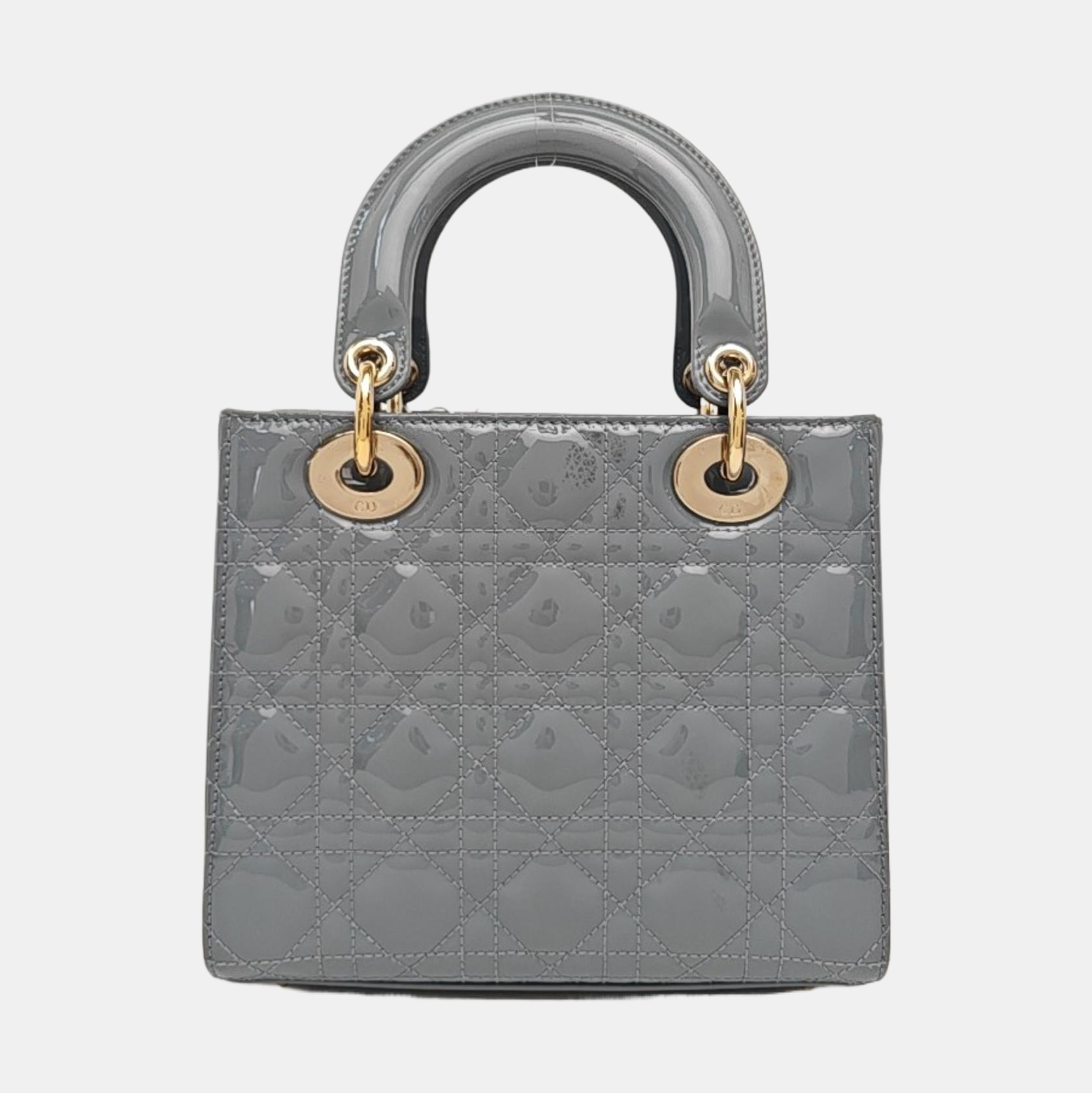 Lady Dior Small Cannage Patent Leather Gray
