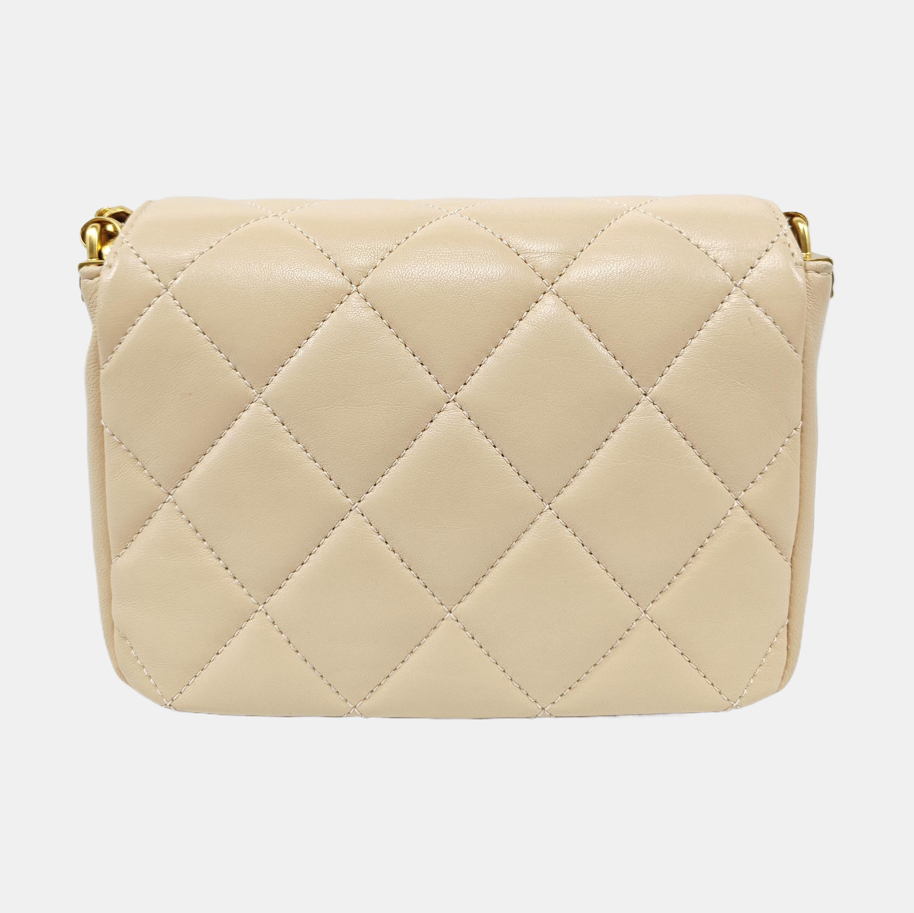 Quilted Lambskin Shoulder Bag Small Beige