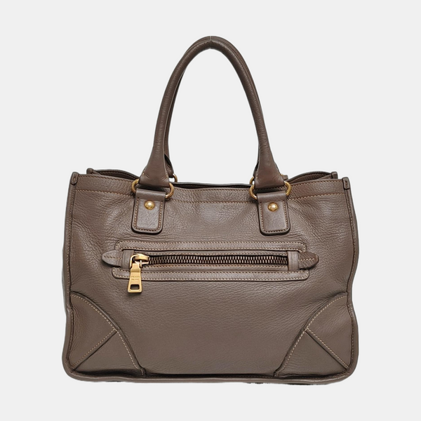 Teal Vitello Daino Front Zip Tote Calfskin Gray