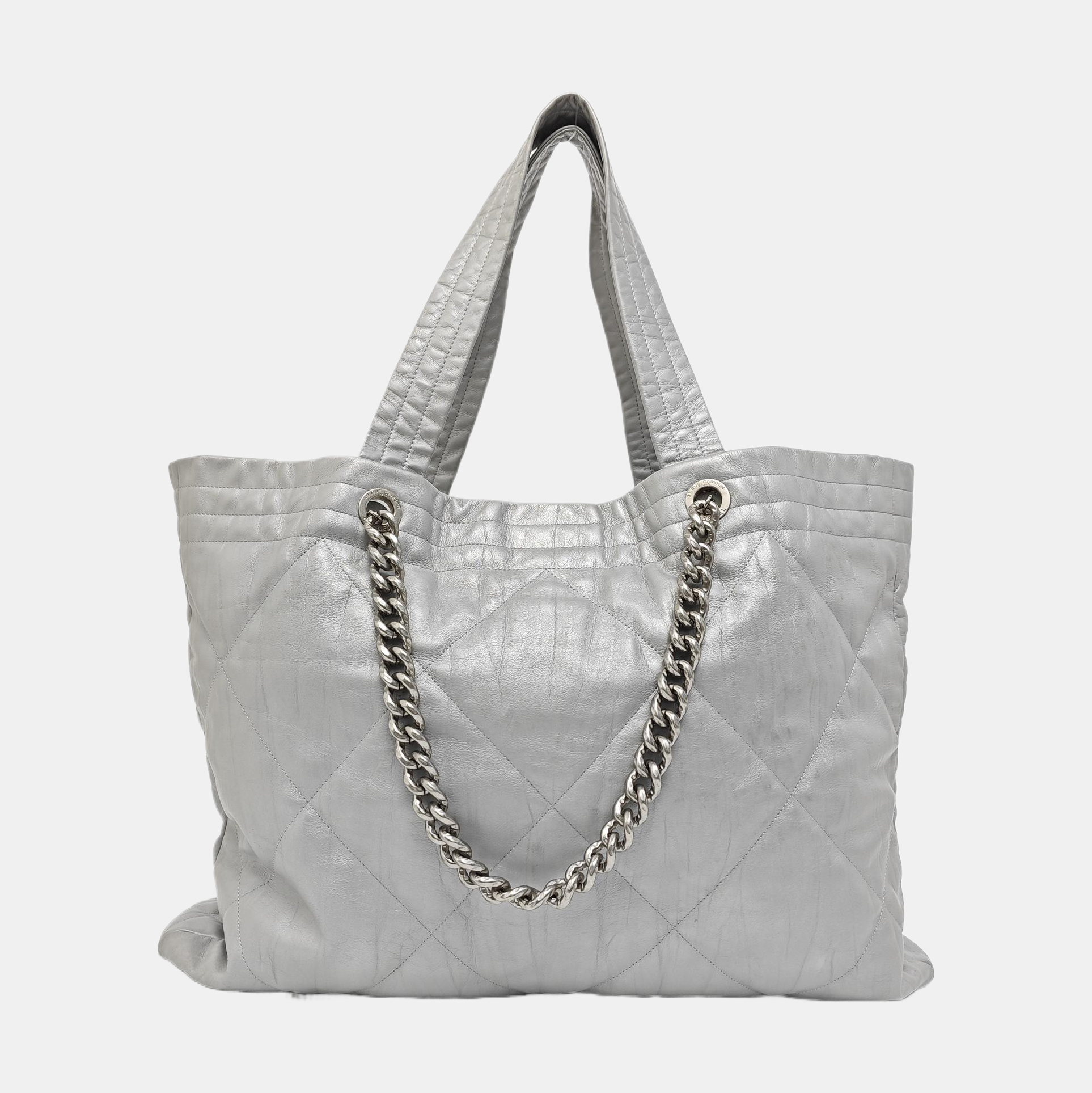 Quilted Calfskin Tote Bag Silver