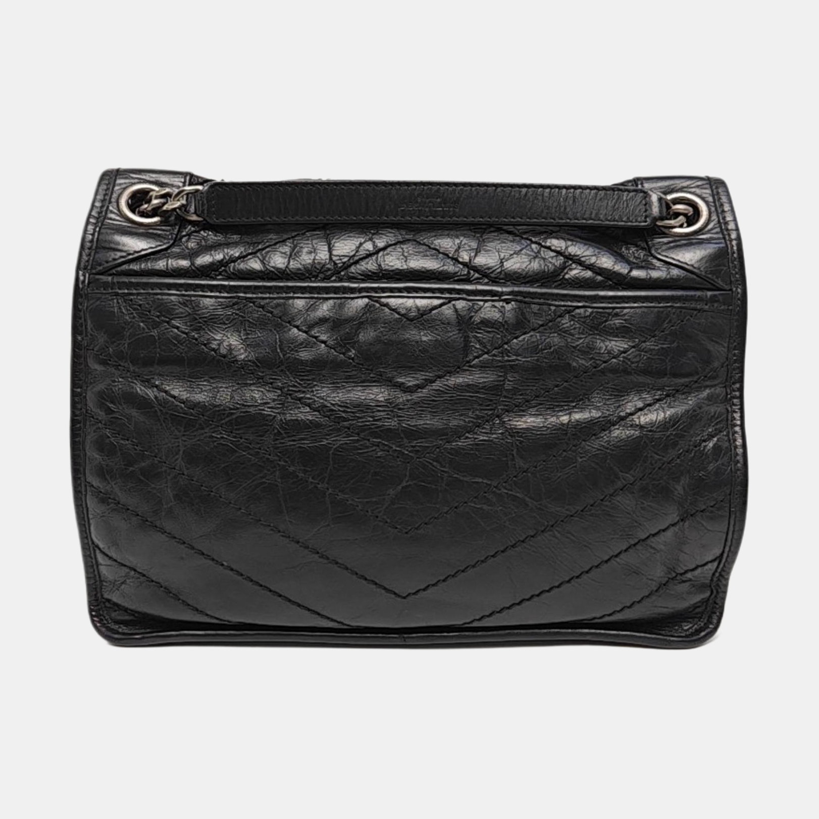NIKI Medium Chevron Calfskin Black