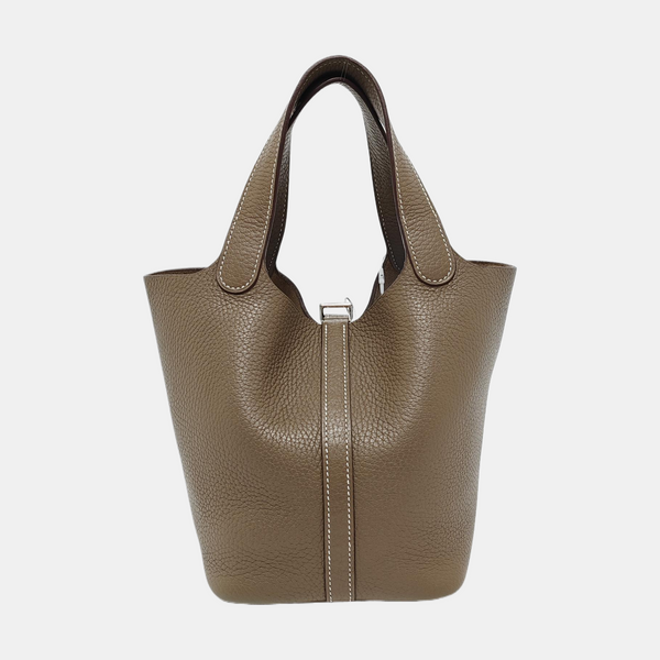 Authenticated pre-owned  Picotin Lock 18 Clemence Grey - Bucket Bag at Looply