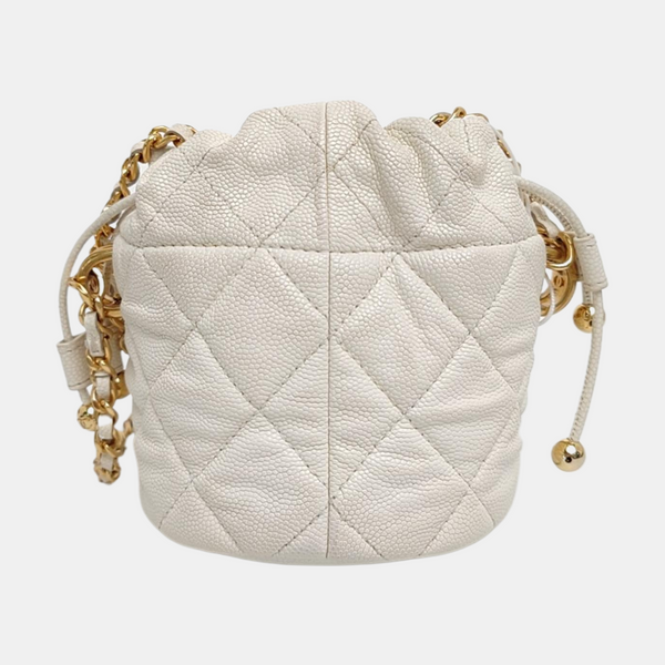 DRAWSTRING Quilted Grained Calfskin White