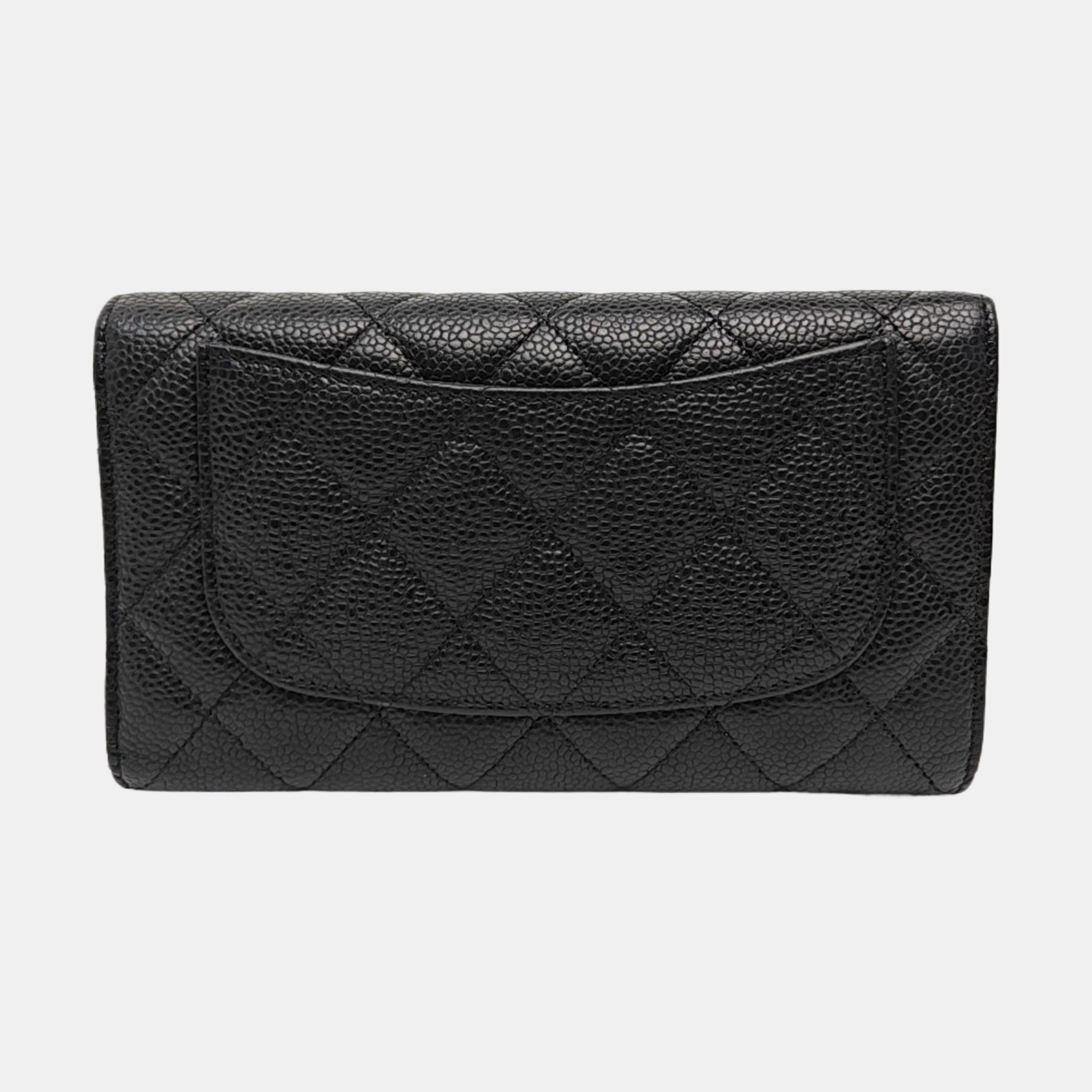 CLASSIC FLAP Mini Quilted Grained Calfskin Black Wallet