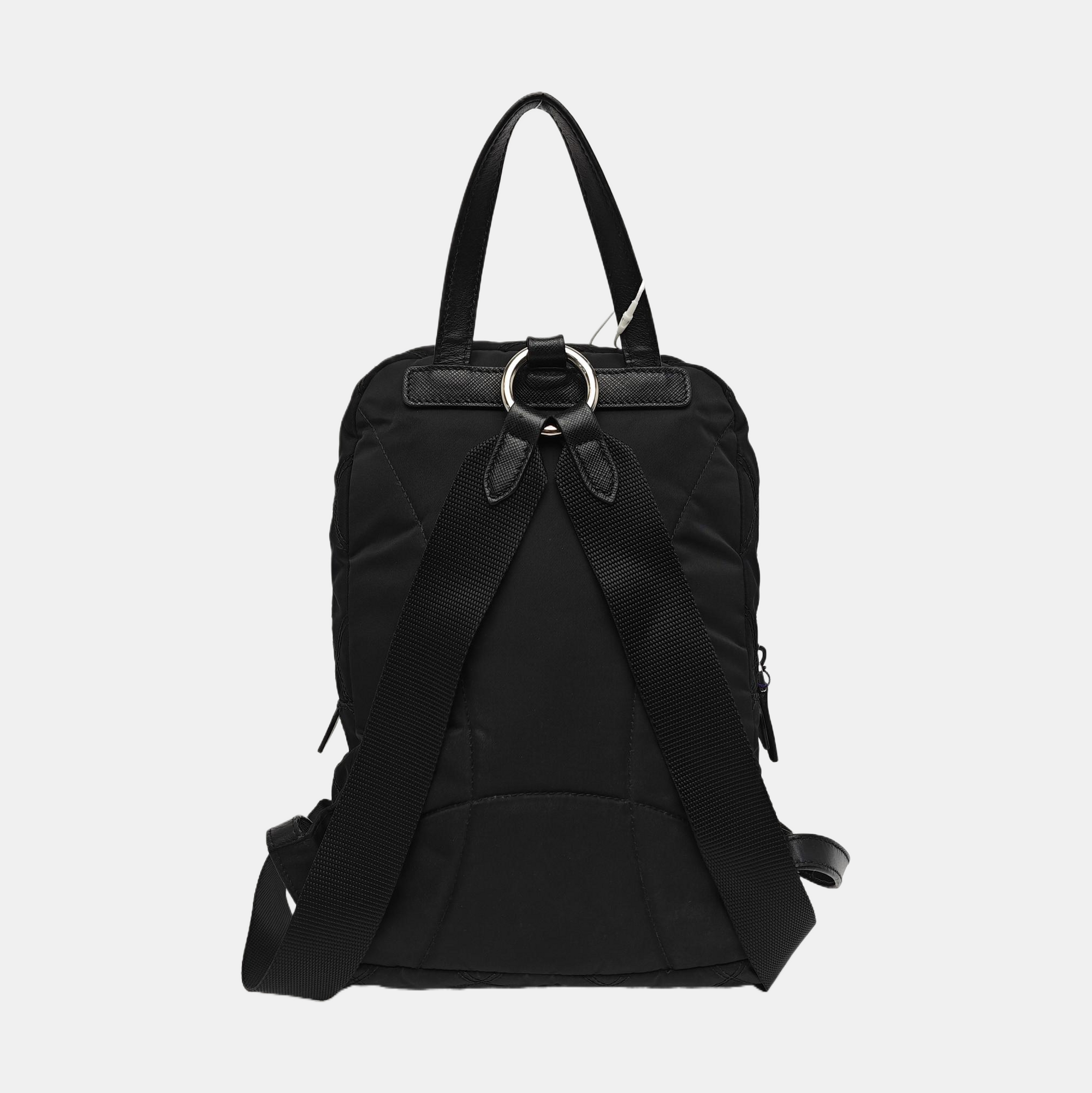 Quilted Nylon Backpack Black