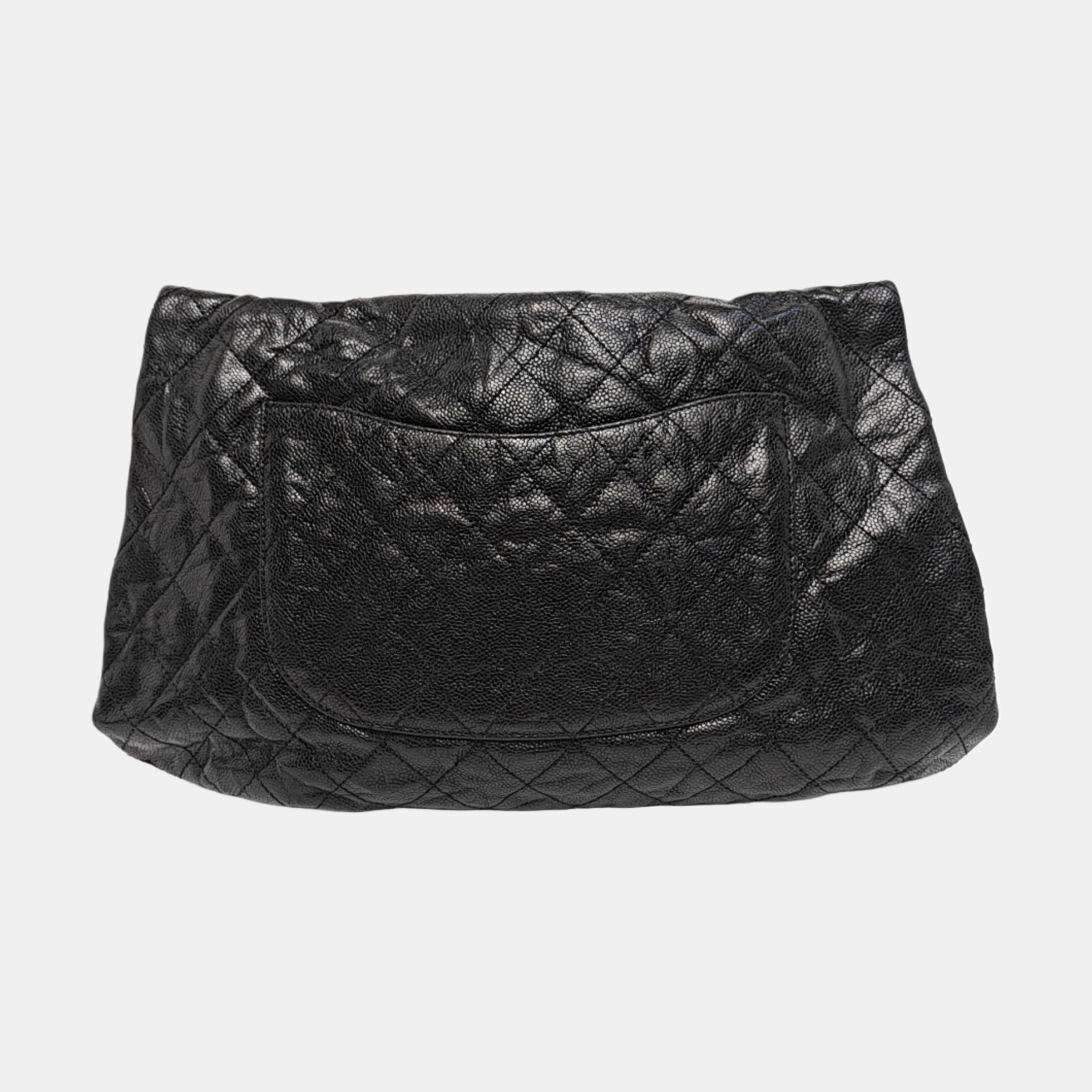 Quilted Grained Calfskin Shoulder Bag Black