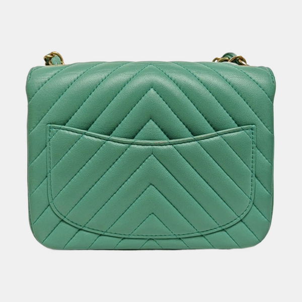 CLASSIC FLAP Mini Chevron Calfskin Green