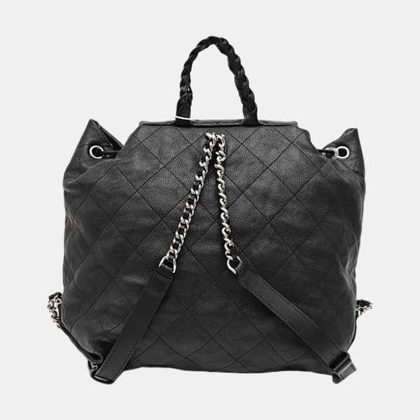Quilted Grained Calfskin Backpack Black