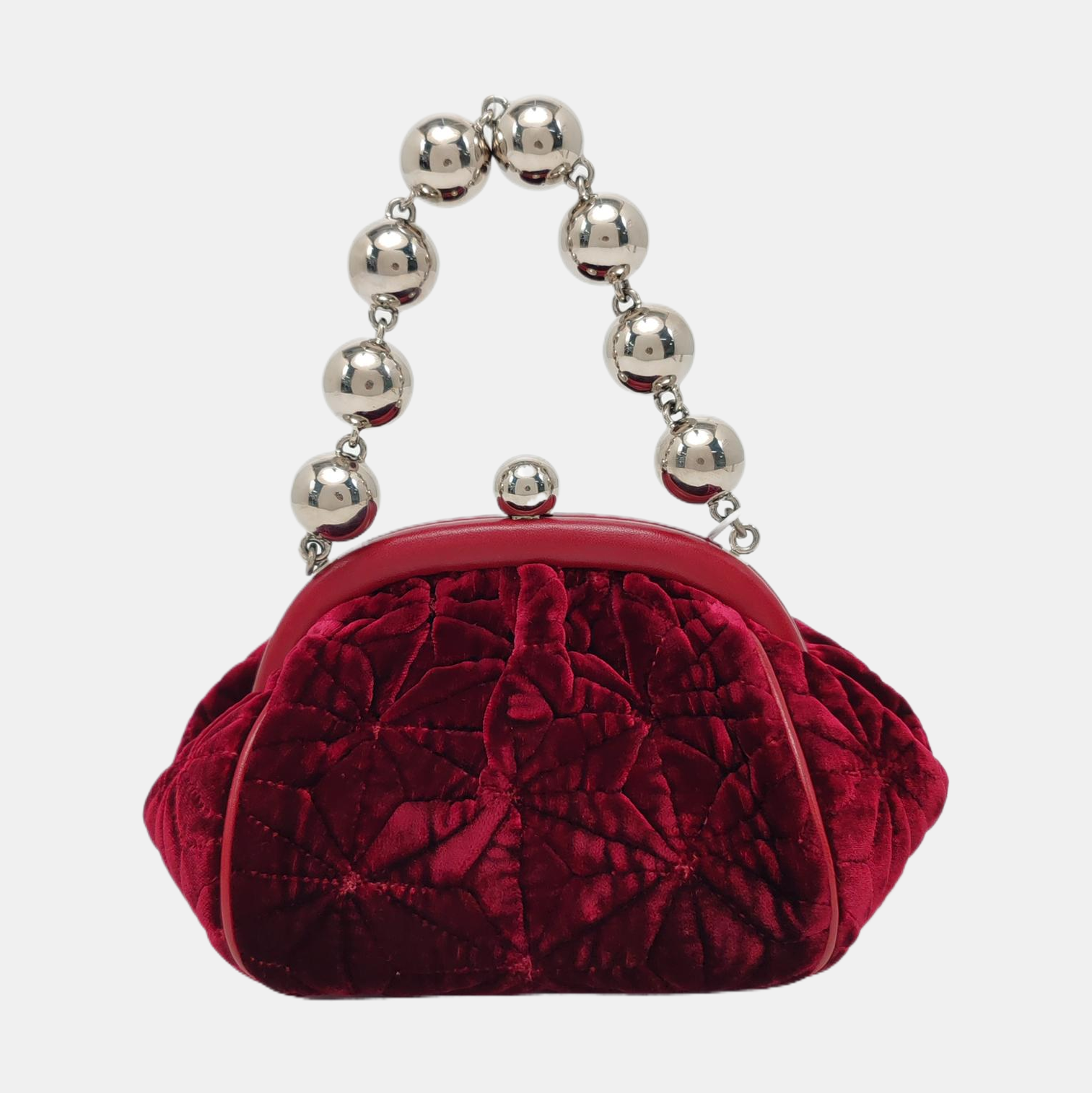 Quilted Fabric Top Handle Bag Red