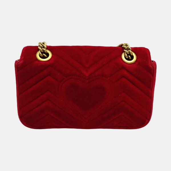 GG Marmont Small Quilted Velvet Red