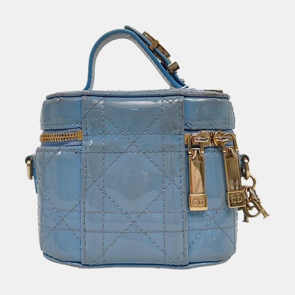 Authenticated pre-owned  Vanity Lady Dior Super Mini Cannage Patent Leather Blue - Shoulder Bag at Looply