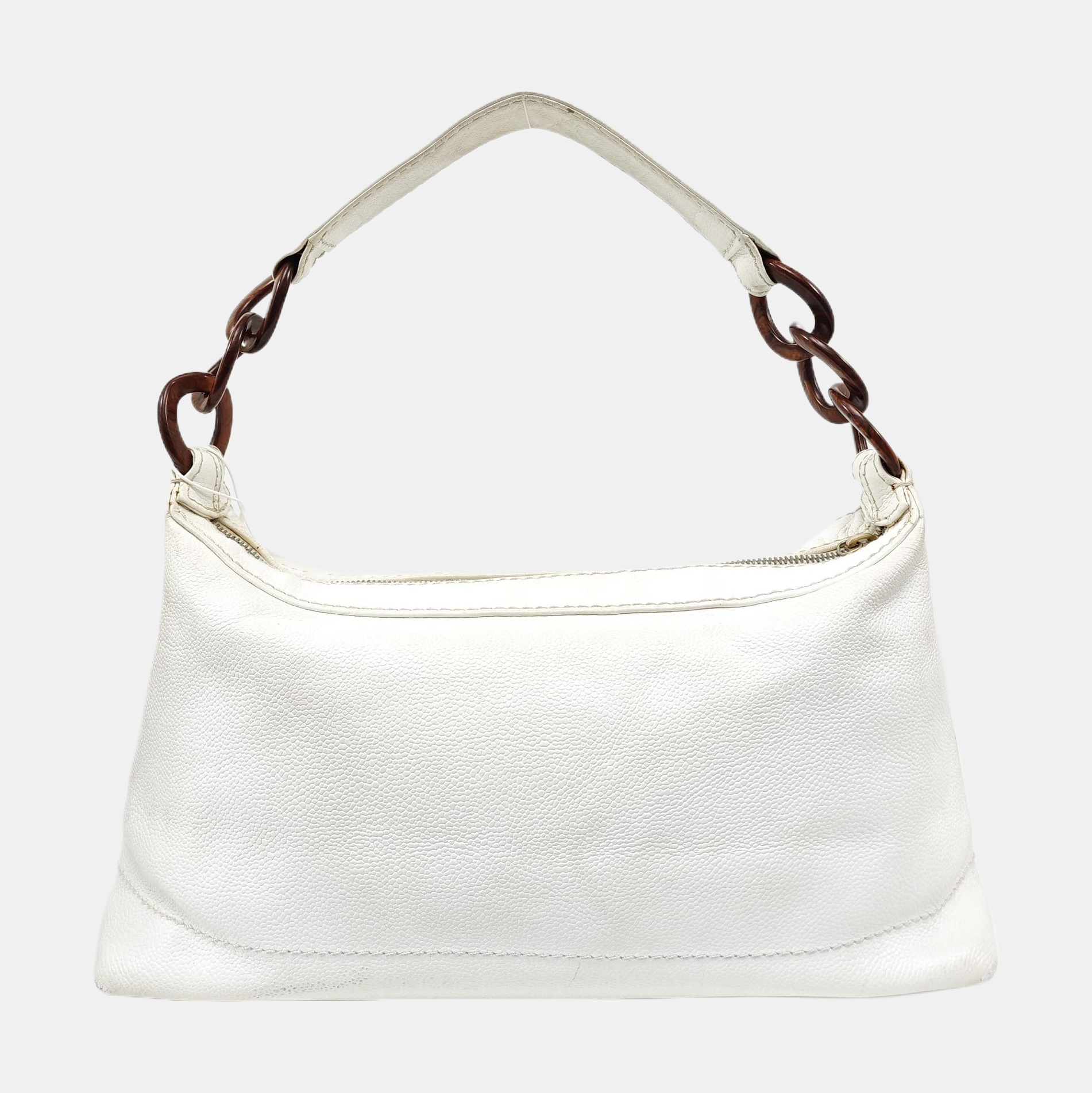 Quilted Grained Calfskin Shoulder Bag White
