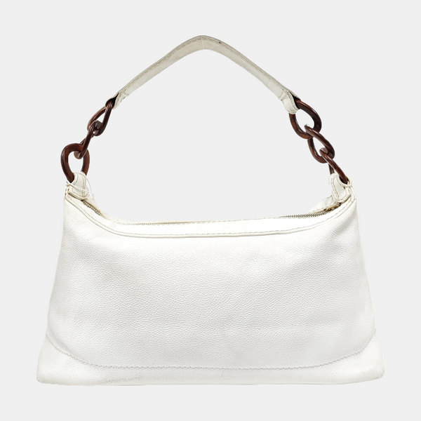 Quilted Grained Calfskin Shoulder Bag White