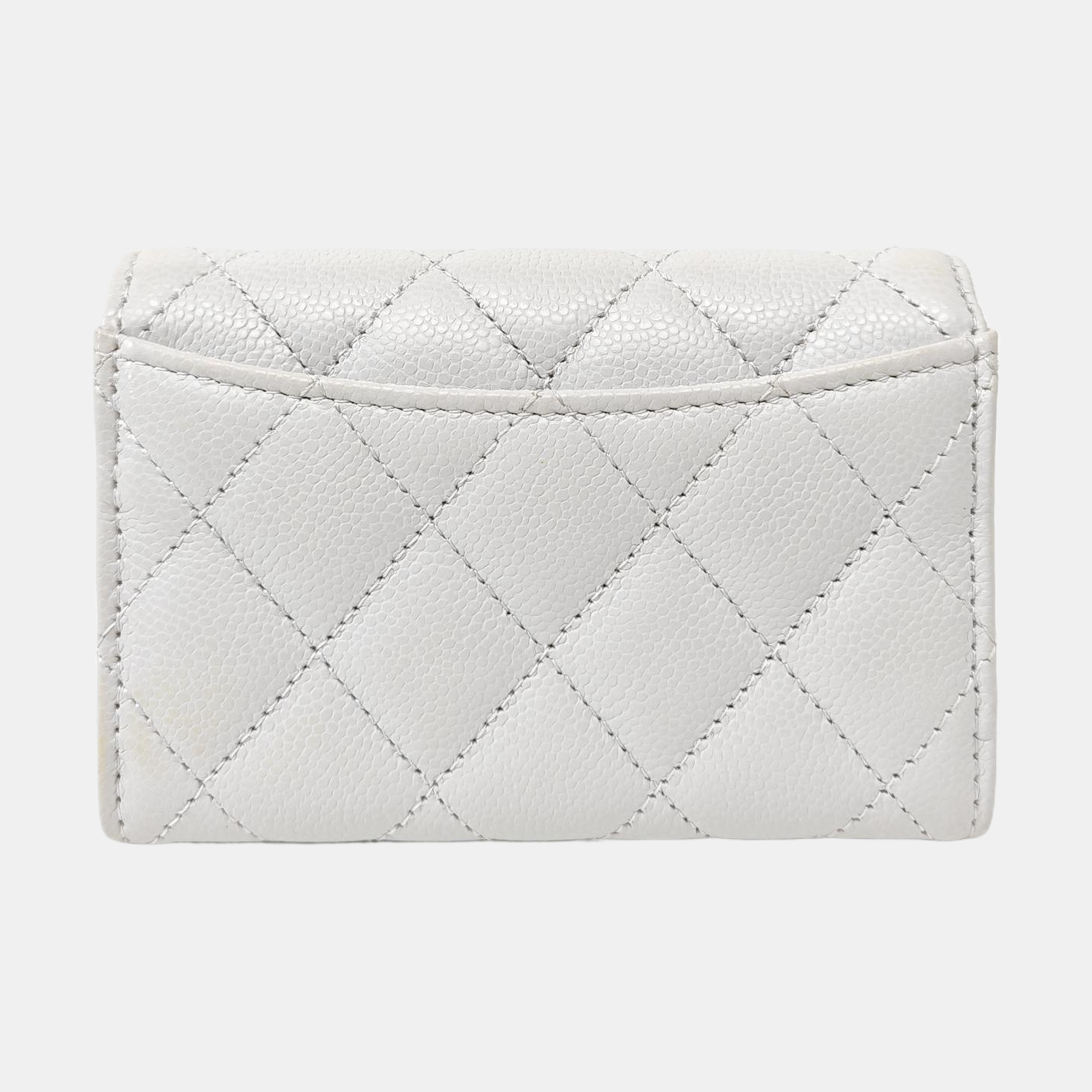 CLASSIC FLAP Quilted Grained Calfskin Gray Card Holder