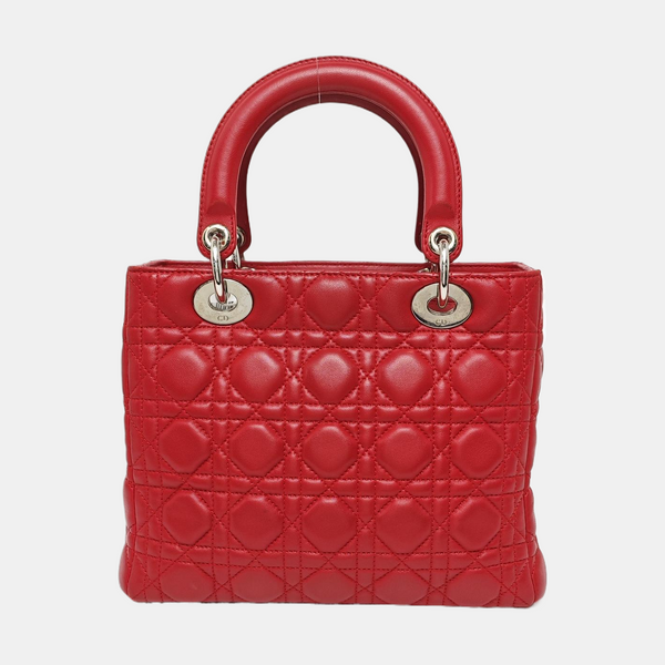 Authenticated pre-owned  Lady Dior Medium Cannage Lambskin Red - Tote Bag at Looply
