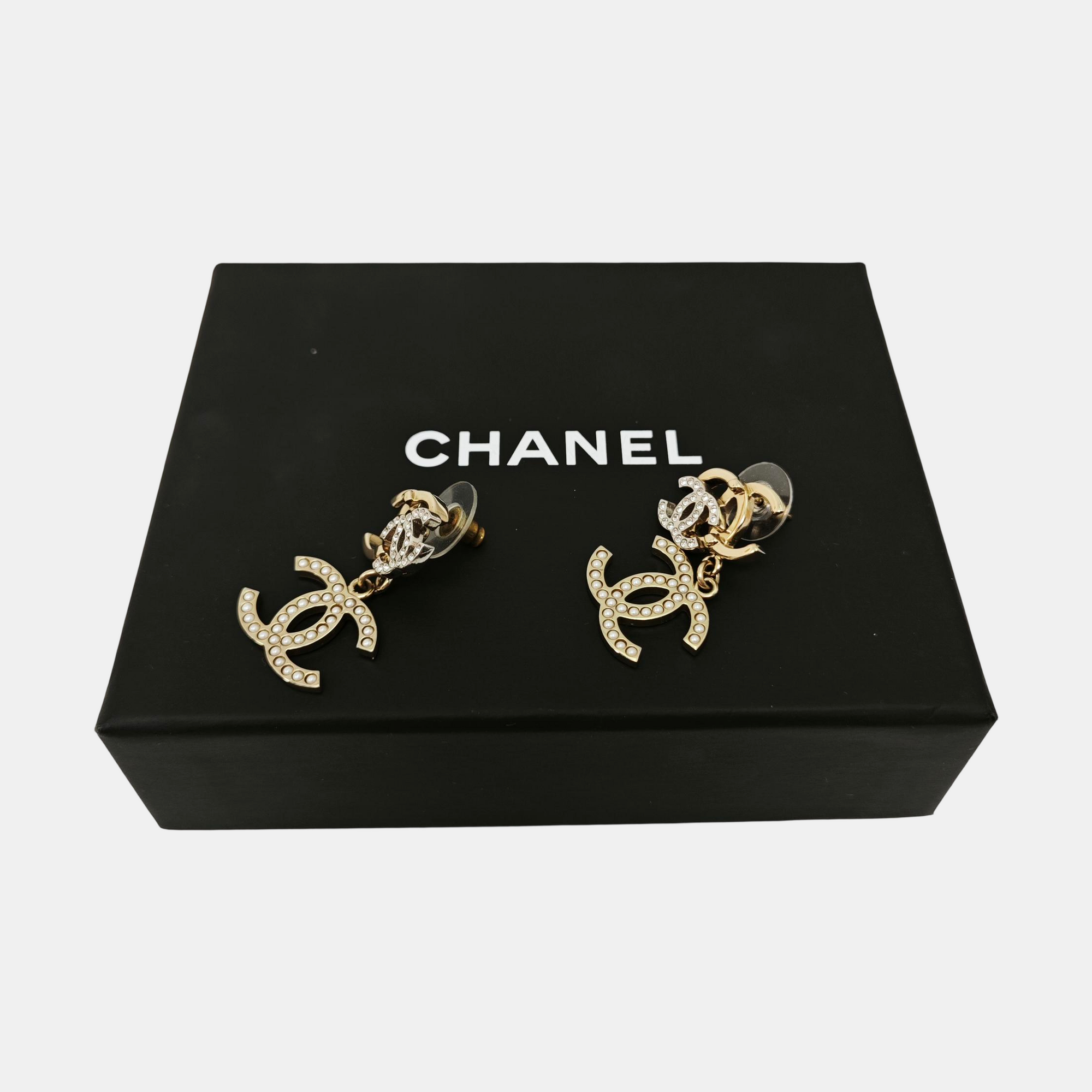 CC Logo Metal Gold Stud Earrings