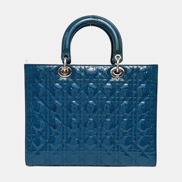 Lady Dior Large Cannage Patent Leather Blue