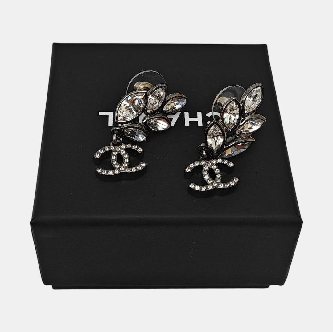 CC Logo Metal Gray Stud Earrings