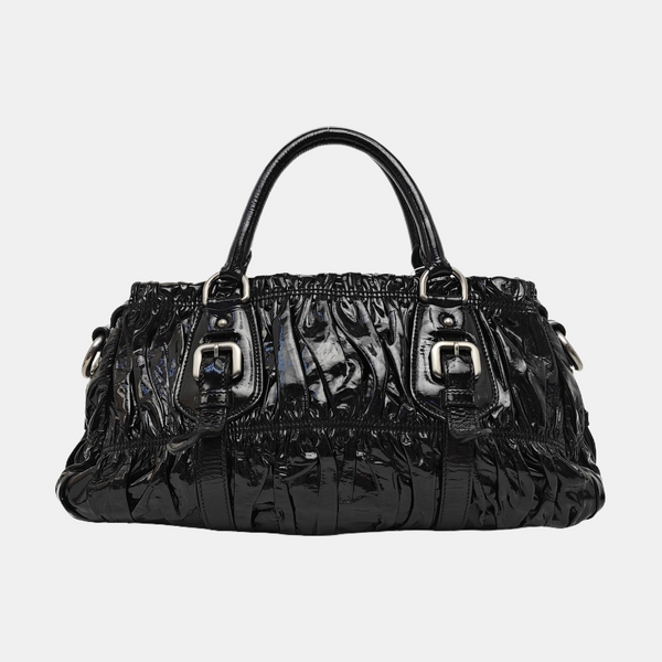 Quilted Patent Leather Tote Bag Black