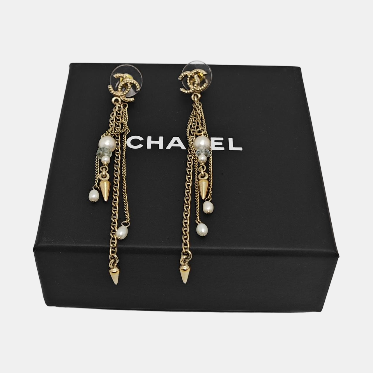 CC Logo Metal Gold Stud Earrings
