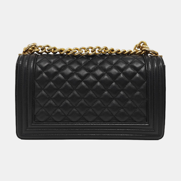 BOY CHANEL Medium Quilted Grained Calfskin Black