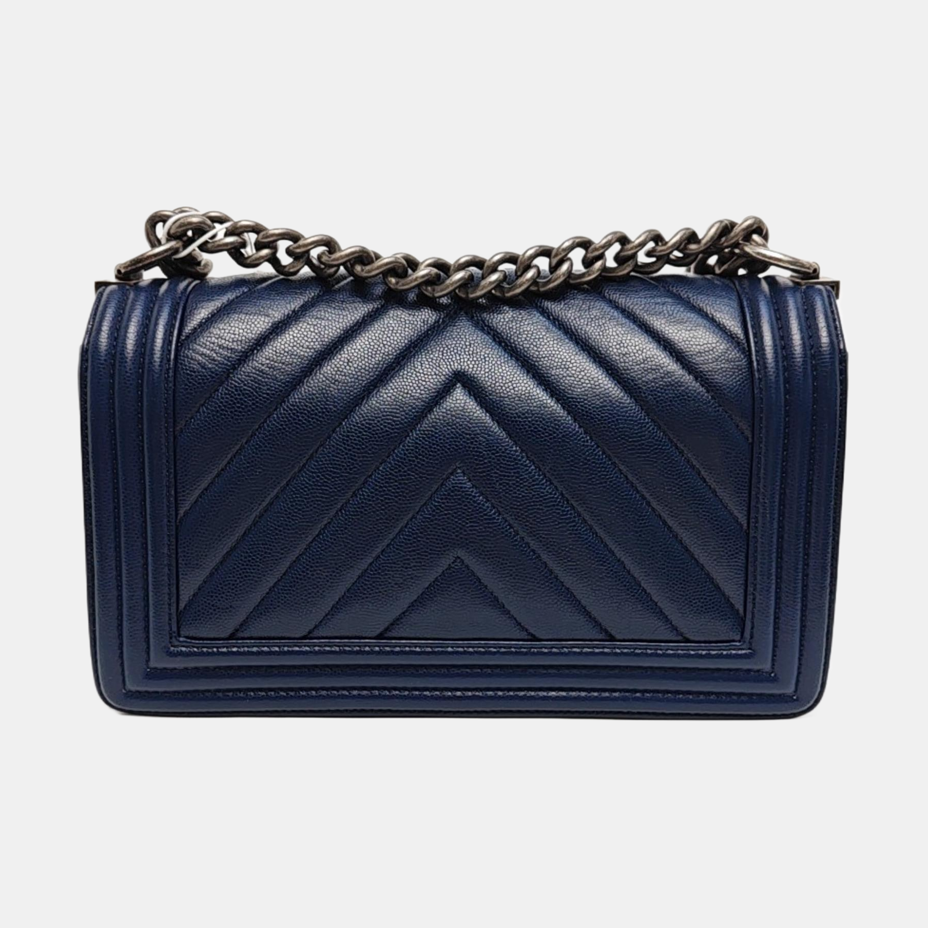BOY CHANEL Medium Chevron Grained Calfskin Blue