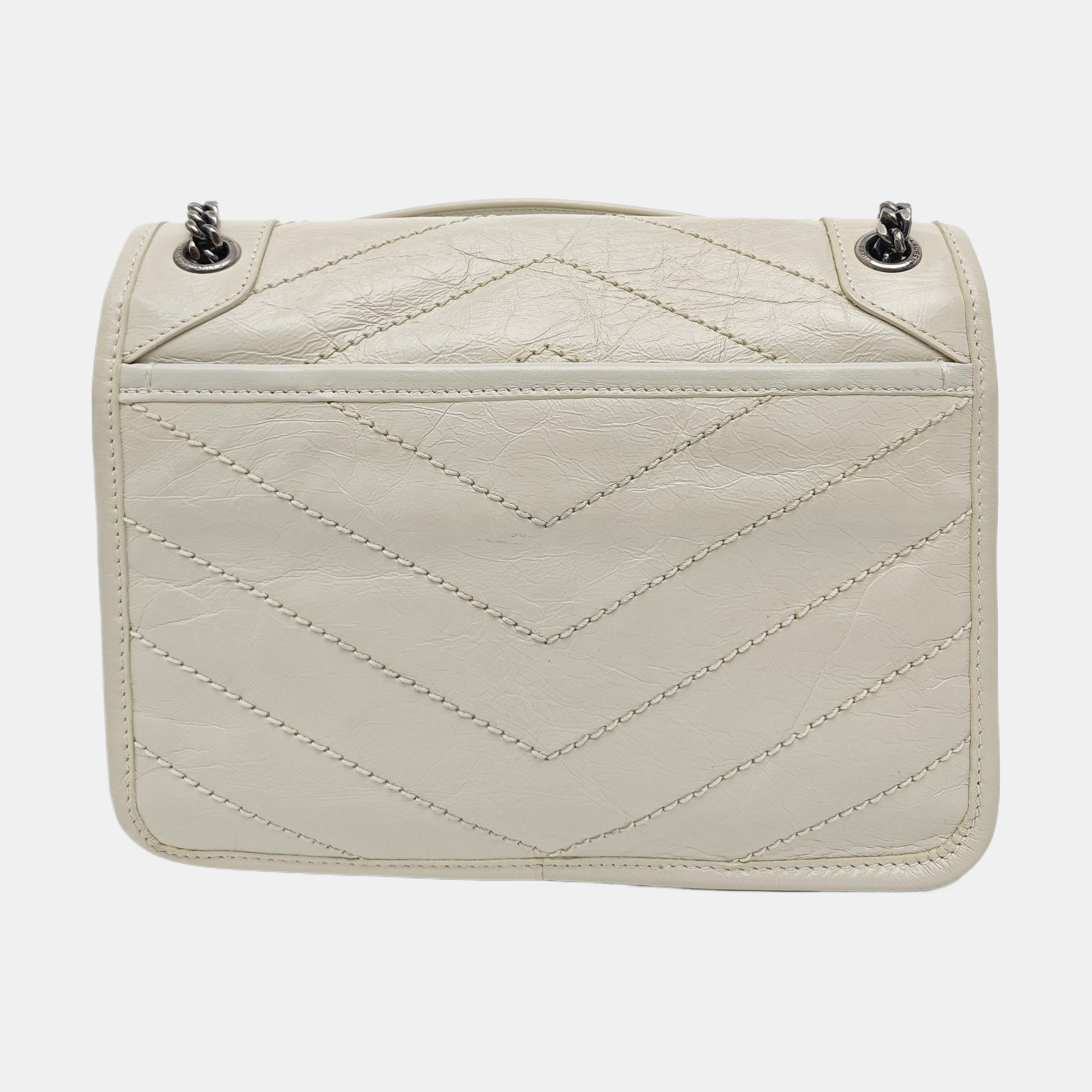 NIKI Small Chevron Calfskin White