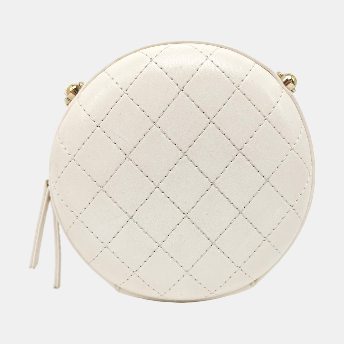 ROUND Quilted Lambskin White