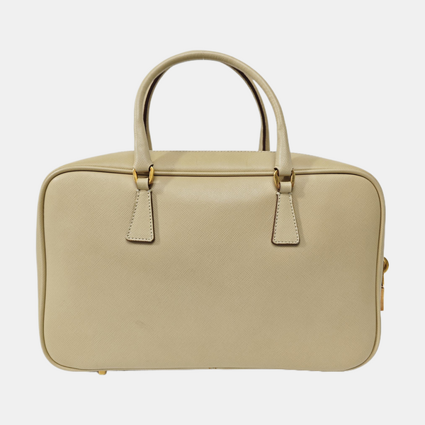 Leather Top Handle Bag Beige
