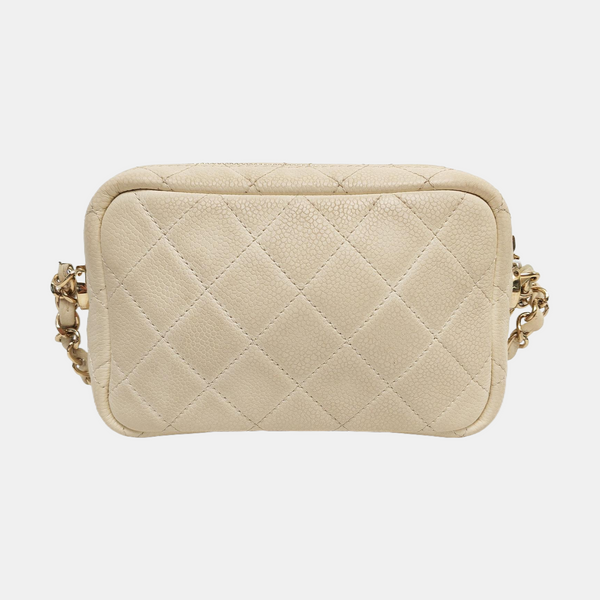 CAMERA CASE Quilted Grained Calfskin White