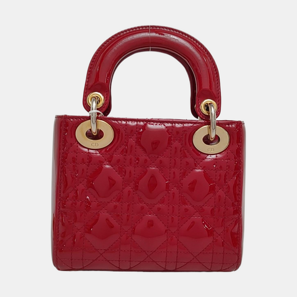 Lady Dior Mini Cannage Patent Calfskin Red