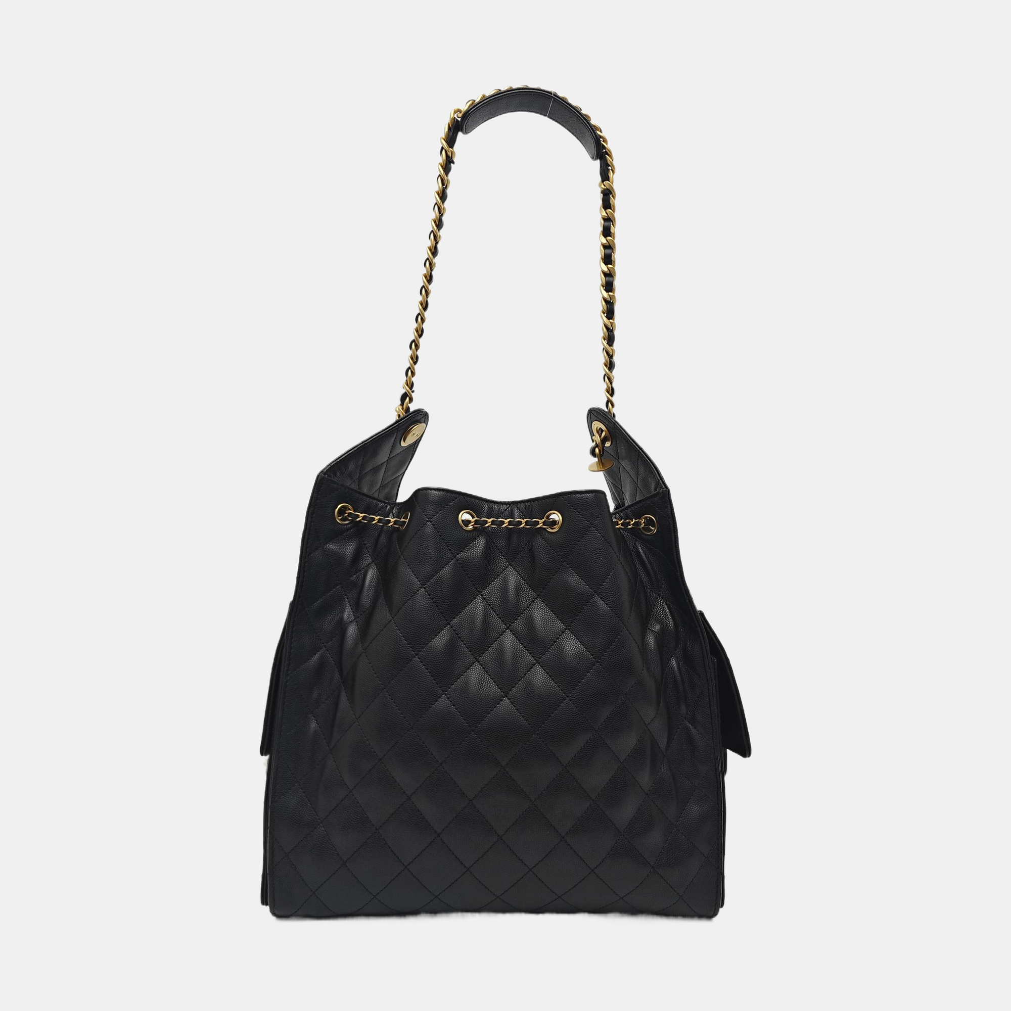 CHANEL 25 Medium Quilted Grained Calfskin Black