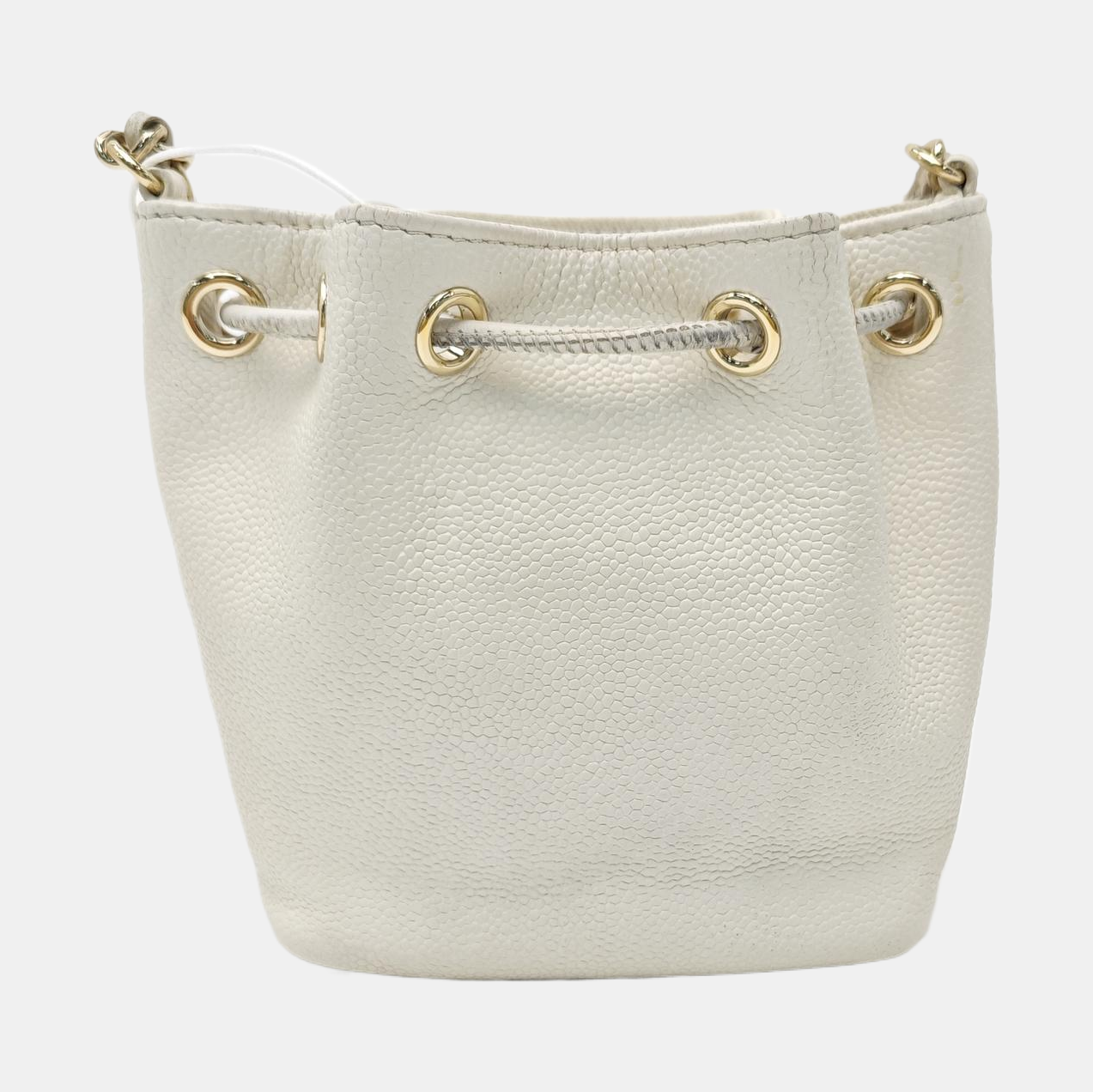 Quilted Grained Calfskin Bucket Bag Mini White