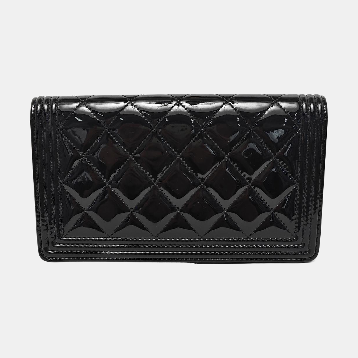 BOY CHANEL Mini Quilted Patent Leather Black Wallet