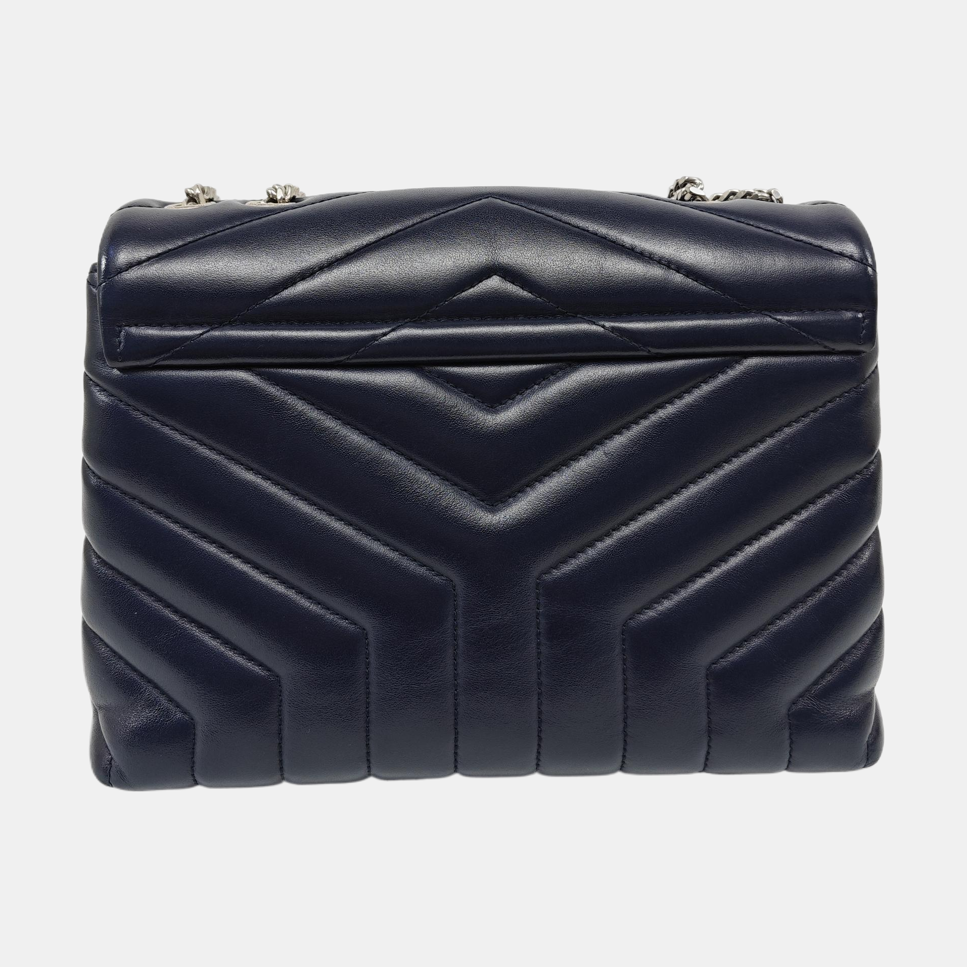 LOULOU Small Chevron Calfskin Blue