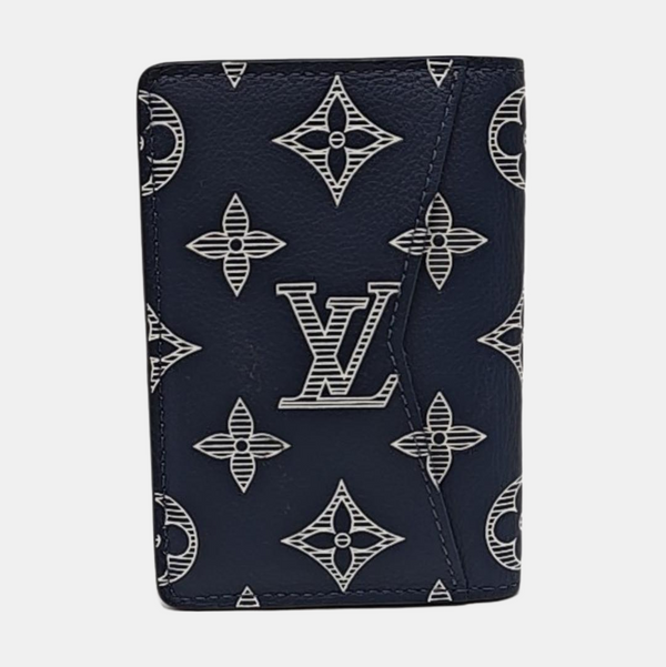 Monogram Calfskin Card Holder Blue